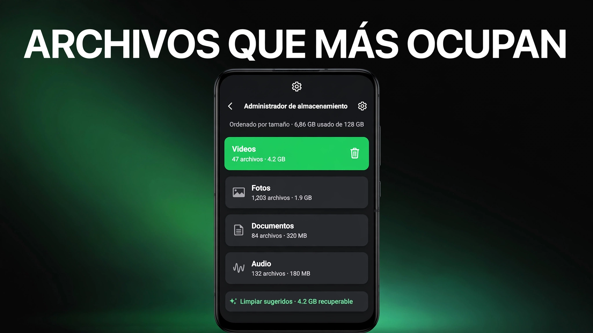 Archivos de WhatsApp ordenados por tamaño en el administrador de almacenamiento