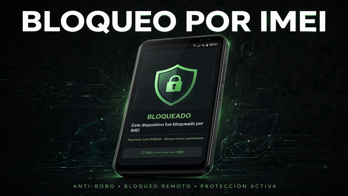 Bloquear un móvil robado por IMEI: icono de escudo y candado sobre un smartphone