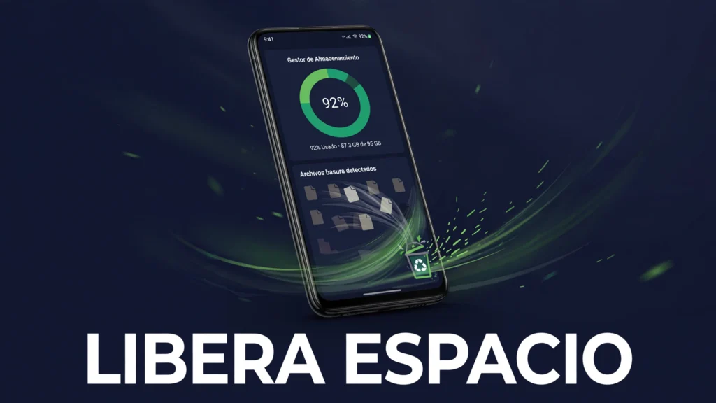Cómo acelerar tu Android: guía completa para un móvil lento 4 Móvil Android mostrando el gestor de almacenamiento con archivos basura siendo eliminados