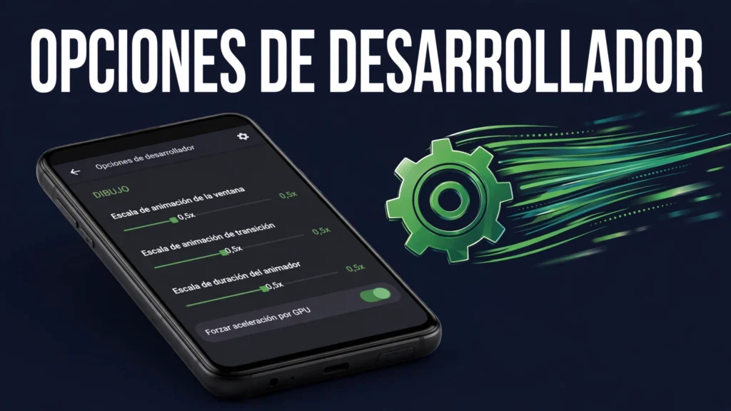 Cómo acelerar tu Android: guía completa para un móvil lento 3 Pantalla de opciones de desarrollador de Android con las escalas de animación en 0,5x