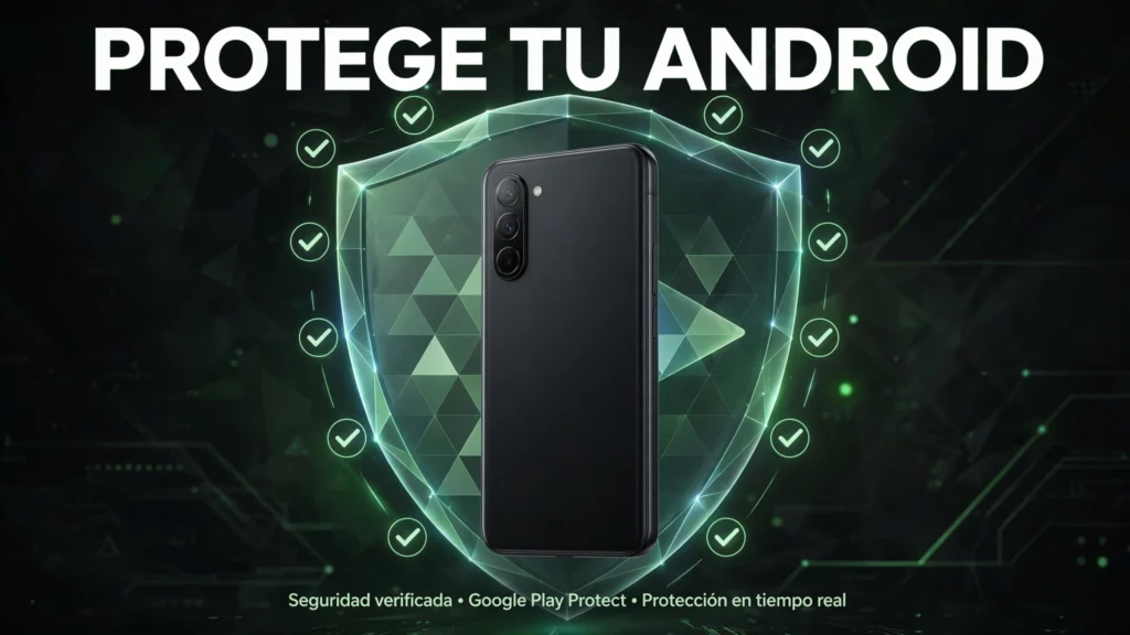 Móvil Android protegido por un escudo de seguridad con Google Play Protect activo