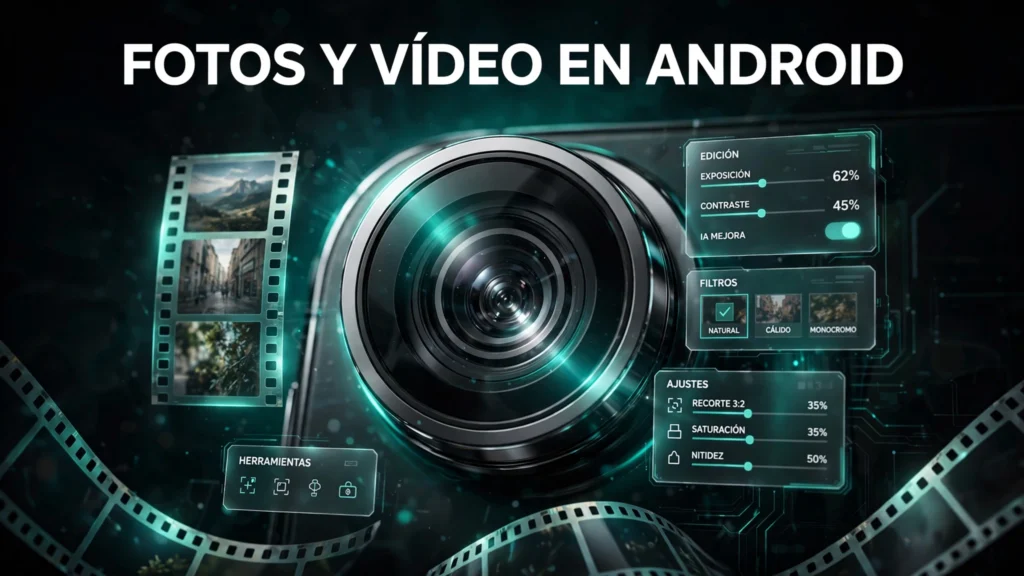 Las mejores aplicaciones para Android en 2026: gratis e imprescindibles 3 Edición de fotos y vídeo en Android: objetivo de cámara con paneles de ajustes de edición