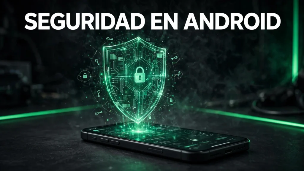 Las mejores aplicaciones para Android en 2026: gratis e imprescindibles 4 Seguridad en Android: escudo digital verde protegiendo un smartphone